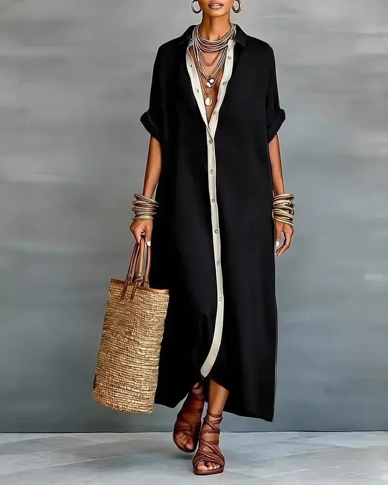Robe Chemise Élégante Col À Revers Drapé