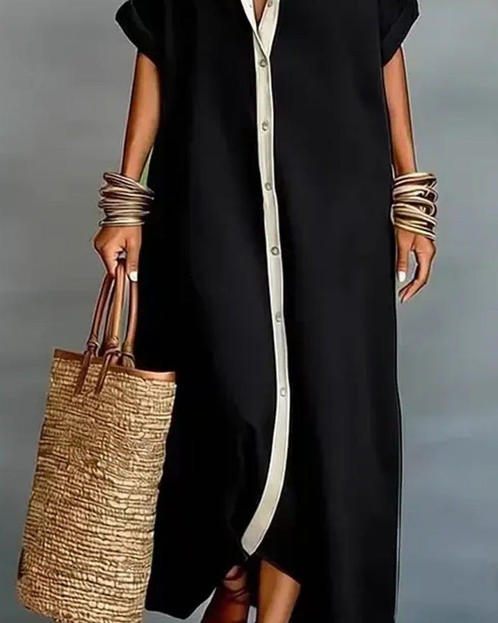 Robe Chemise Élégante Col À Revers Drapé