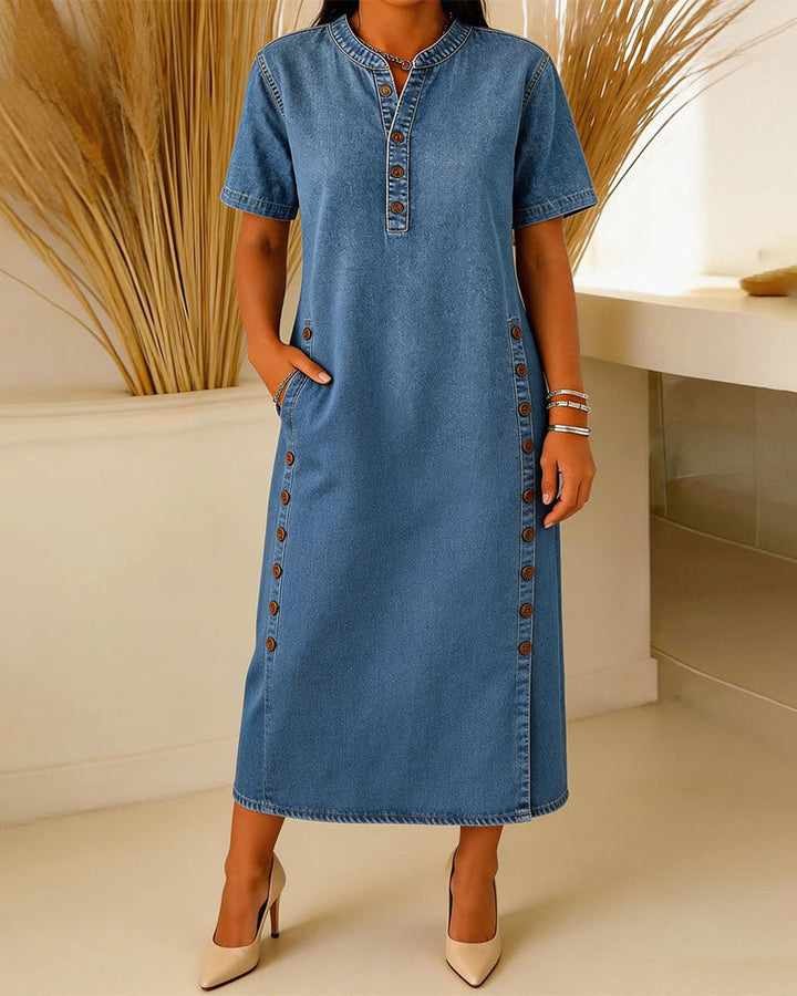 Robe Boutonnée Décontractée En Denim