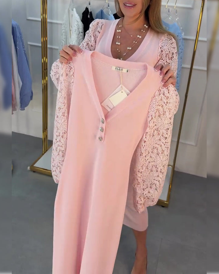 Robe Dentelle Manche Patchwork