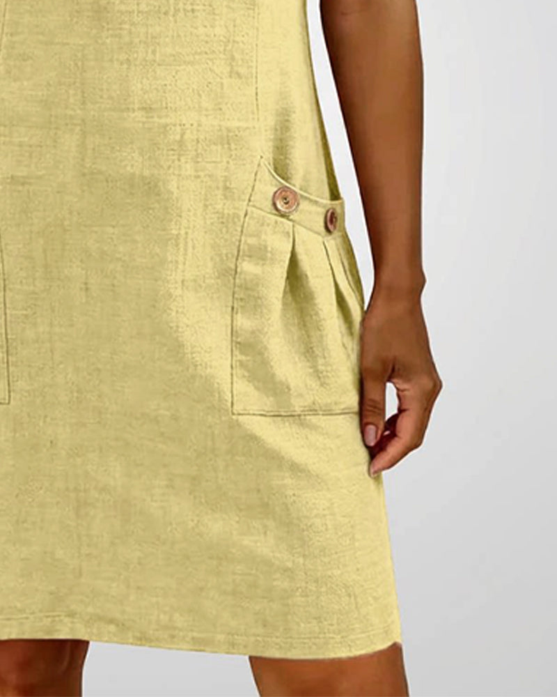 Robe Fermeture Éclair Poche Coton Lin
