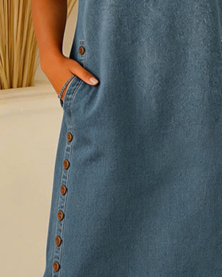 Robe Boutonnée Décontractée En Denim
