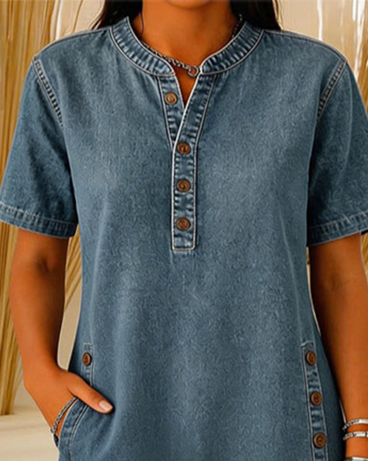 Robe Boutonnée Décontractée En Denim