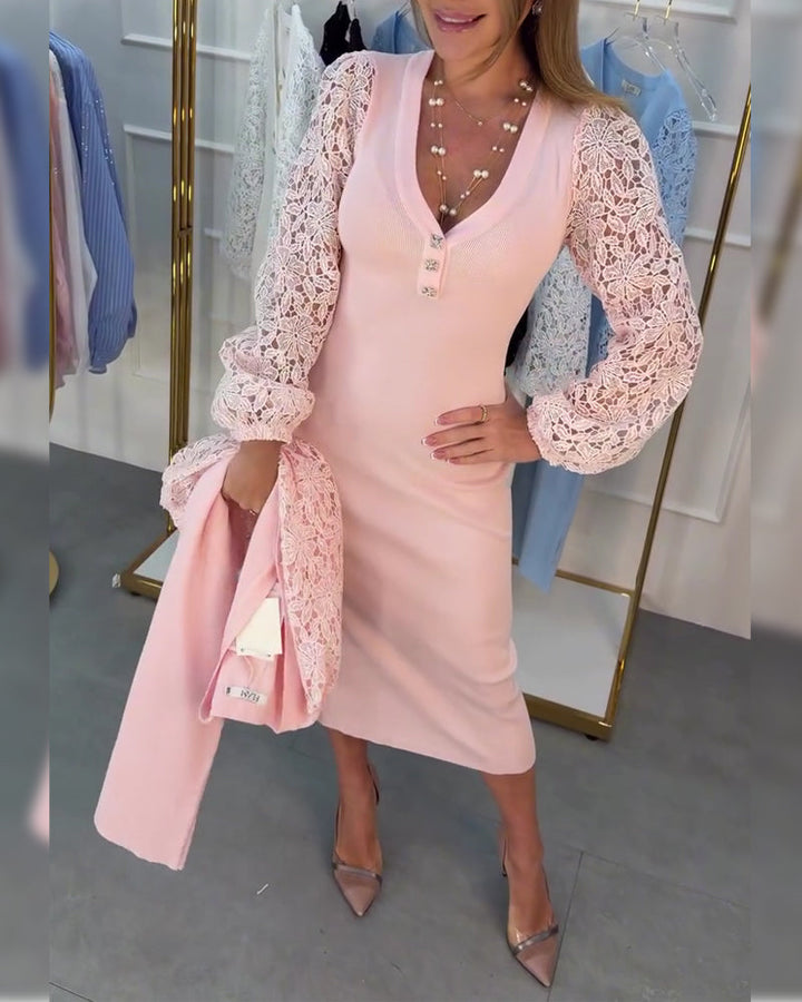 Robe Dentelle Manche Patchwork